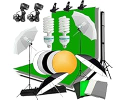Abeststudio Studio Umbrella Continuous Lighting Backdrop Kit - 4 Backdrops (White,Green,Black,Gray) + 2 Umbrellas + 2X 125W L