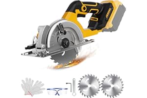 KISTRBA Cordless Circular Saw for Dewalt 20V Max Battery, 5.5" Brushless Circular Saw with 2 Saw Blades(140mm), 0-45° Cutting Angle, Max Cutting Depth 48mm(90°), 33mm(45°), Idea for Cutting Wood (No Battery)