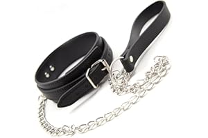 FUTURE OF YOUR PLEASURE SENSUAL Collar con correa Collar BDSM mujer en negro collar cómodo BDSM para mujer Collar Mujer Juguetes Longitud del cuello 47cm ⌀4cm Longitud de la correa 77cm Collar sexual hecho de polipiel FOPS B16-7