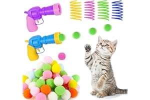 AOMAIC Cat Toys Kitten Toy 2 Ball Launcher 100 Pom Pom Balls and 4 Cat Spring Toys Interactive Cats Toy for Indoor Adult Kitten Pet Chasing Training Toy