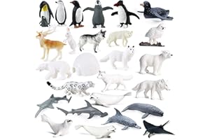 SIENON 26Pack Polar Animal Figurines, Mini Plastic Arctic Antarctic Sea Creatures Penguin Polar Bear Walrus Snowy Owl Wolf for Kids Educational Christmas Birthday Cake Topper Gift Easter Egg Decor