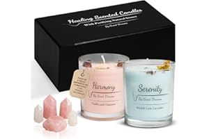 GD GREAT DREAMS GreatDreams® Set 2 Velas Aromáticas Curativas con Piedras Naturales - Velas Decorativas Sin Parafinas y Hechas a Mano - Juego De Regalo De Vela Perfumada Para Mujer - Regalos Originales para Mujer.