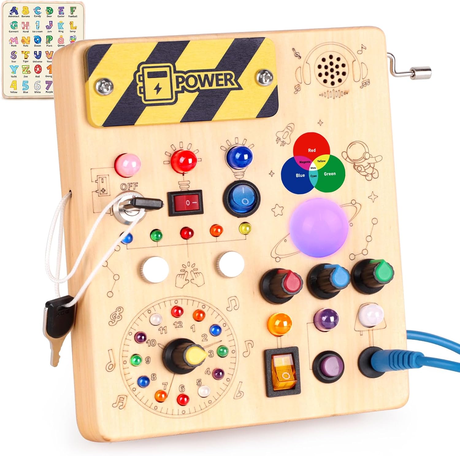 Konijiwa Juguetes Niños 1 año Montessori Busy Board con 12 interruptores y 24 Luces LED Juguete de Aprendizaje sensorial Juegos Niño 1 2 3 años Tablero de Actividades de Madera Regalo Niña