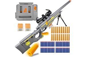 AGM MASTECH AWM Weiche Schaumstoff-Spielzeugpistole, Design mit auswerfenden Patronenhülsen, verbessertes Zielfernrohr, Dartlader, 40 weiche Schaumstoff-Darts, 20 Patronenhülsen, 2 Magazine.