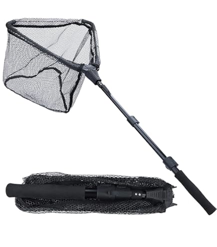 SIWRDTG Large Rubber Landing Net - Telescoping Aluminum Handle For Saltwater Fishing
