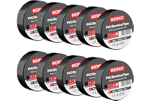 ERKO Nastro Isolante Nero 10 Pezzi 15mm x 10m Nastro Isolante in PVC Flessibile per Elettricità - Alta Adesione, Resistente ai Prodotti Chimici, Impermeabile, Professionale per Cablaggi fino a 6kV