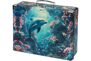 Baagl Kinderkoffer für Spielzeug und Schulbedarf, Pappkoffer, Spielzeugkoffer, Spielkoffer, Faltbarer Kinder Koffer, Faltkoffer, Klappkoffer mit Metalgriff (Delfin)