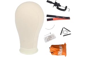 XTREND 21"-24" Canvas Wig Head Poly Manikin Head for Making/Drying/Styling Wigs Model Training Head Professional Mannequin Head with 20 Pcs T Pins and Clamp Stand 23 Inch