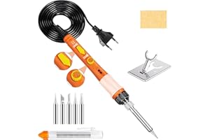 Saldatore a Stagno SREMTCH 60W Saldatura Kit con Temperatura Regolabile 200-450℃ aldatore Professionale con interruttore ON/OFF 5 Pezzi Punte Filo per Saldatura, Supporto per saldatore
