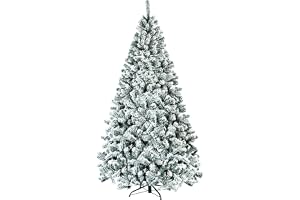 COSTWAY 228 CM Snöflockad gångjärn, konstgjord julgran oupplyst semesterdekor med metallstativ Snöfälld konstgjord julgran, oupplyst semesterdekor med metallstativ, PVC-nålar för hem, kontor, butiker och hotell (228 cm)