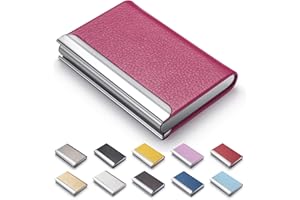 MAZYPO Business Card Holder, Luxury PU Leather Business Card Case Name Card Holder & Stainless Steel Multi Card Case - Wallet Credit Card ID Case, Slim Metal Pocket Card Holder with Magnetic Shut (Rose Red)