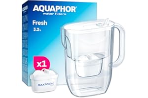 AQUAPHOR FRESH | 3,2 L Wasserfilter Kanne inkl.1 MAXFOR+ Kartusche 200 L | Frisches Design für frisches Trinkwasser | weiß