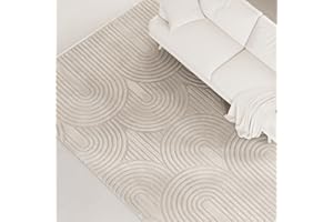‎INTERIYOU Interiyou Cannes Short-Pile Rug, 120 x 170 cm, Cream, Scandinavian Boho Geometric Pattern with 3D High-Low Effect, Flat