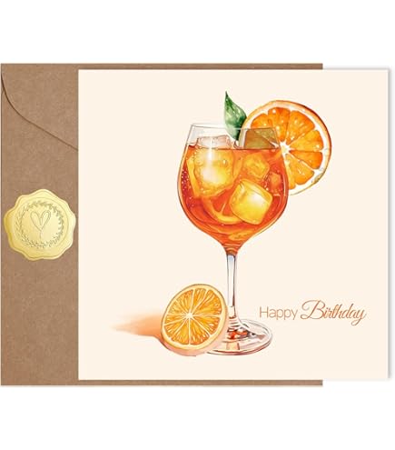 Premium Birthday Card With Envelope - Aperol Orange Design For Her, Wife, Girlfriend