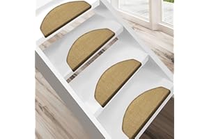 FLODI. Sisal Salvador, Natural Fibre Stair Tread Mats, Set of 15 Pieces, Hard Wearing Stair Mats With Cotton Border, Self Adhesive Anti Slip (Black, 23 x 65 cm)