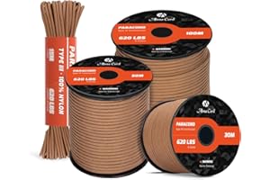 Abma Cord Paracord 620lbs 4mm Nylon Rope 9 Strands (15m-30m-50m-100m) Type III Parachute Cord - Max. 280kg - Coyote Brown, 30m