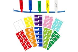 SAIZONE Étiquettes de Câble,Etiquette cable Auto-adhésif Autocollant,Étiquette de Cables A4,Étiquettes à code-couleur,Type P,Étanche Résistant à la Déchirure,Imprimable(10 couleurs,100 pièces)