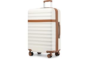 Kono Large Suitcase Check-in 28-Inch Expandable Luggage ABS+PC Hardshell Lightweight Travel Trolley with TSA Lock Spinner Wheels (Cream/Brown)