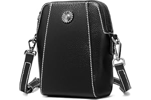 ENONEO Damska torebka na telefon komórkowy do zawieszenia, skórzana ochrona RFID, torebka na ramię w stylu retro, małe stokrotki, torebka na ramię, damska portmonetka z 3 zamkami błyskawicznymi do telefonu poniżej 19 cm, czarny, S