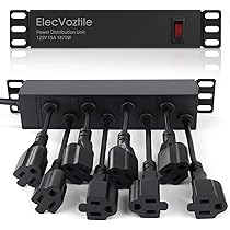 ElecVoztile 10-Inch Rack PDU – 4 Outlets, 1020J Surge Protection, 15A Overload Switch, 1U Mount, 6ft 16AWG Cable, Rear Plug For Mini Server Racks