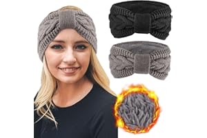 DRESHOW Damen Warm Gestricktes Stirnband Winter Ohrenwärmer Gehäkelte Kopfwickel Dickes Fleecefutter Haarbänder