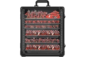 OUUTMEE Miniatures Carry Case with Aluminium Alloy Frame, Miniatures Transport Case with 6 Metal Trays, Lockable miniatures Storage case for Collectibles (Large)