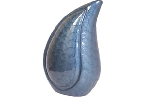 URNSWITHLOVE Cremation Urn for Ashes, Aluminium Teardrop Memorial Urn For Adult (Blue)