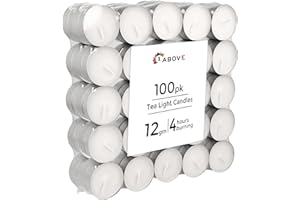 1ABOVE 100 Pack 4 Hour Long Burning Unscented Tea Light Candles, Long Lasting, Cotton Wicks Ideal for Weddings, Birthdays, Parties, Restaurants, Massage Parlors, Spa