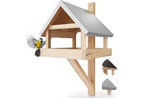WILDTIER HERZ Wild animal Heart I XL bird house for the wall with weatherproof metal roof made of solid wood i wall bird feeder for birds, bird feeder for hanging, bird feeders hanging