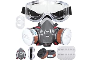 SOSVULIX Juego de máscara antipolvo para vapores, arena, amianto, gas, ácido y amoníaco, con gafas protectoras, filtros de protección de partículas, máscaras y más, con 20 almohadillas de algodón filtrables, 2