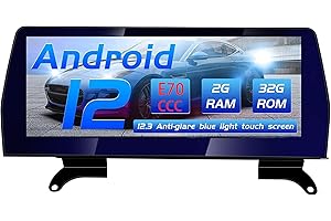 AneQu 12,3" Auto Stéréo Android 12 pour BMW X5 E70 pour BMW X6 E71 2007-2010 Système CCC Octa-Core 32 Go ROM Système de navigation multimédia de voiture avec écran bleu antireflet Carplay Android Auto