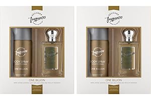 Designer Fragrances One Billion Male Twin Gift Set - Includes 150ml Body Spray Deodorant Cans, 50ml Men’s Eau De Parfum Sprays - For Instant Freshness on The Go - Long Lasting Smells
