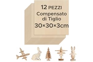 OMTech 12 Fogli di Tiglio 300x300 mm Fogli di Compensato per Artigianato, Fogli di Legno Spessi 3 mm per Incisione Taglio Laser per Progetti Fai da Te Disegni Pittura Modelli Architettonici