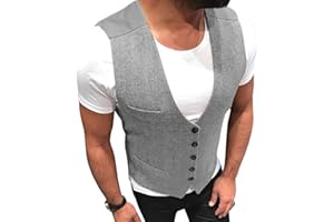 HSLS Chaleco de trajes de espiga de tweed de lana para hombre Chaleco de padrino de boda informal ajustado para hombres