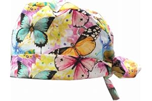 MEDIZAL FASHION - OP Haube Gebunden, Arzt Kostüm Zubehör Unisex, Hauben Stoff Wiederverwendbare, Krankenschwester Zubehör Baumwolle, Arzt und Medizinische Kappe - Farbenfrohe Schmetterlinge