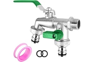 CTDMJ Podwójny kran ogrodowy z 1/5.1 cm czerwony/mosiężny kran wodny i wylot 2 x 3/10.2 cm podwójny zawór kulowy kran zewnętrzny podwójny kran zewnętrzny (zielony)