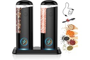 SJPZWCRL Molinillo de sal y pimienta eléctrico Set: ajustable automático Molinillo de pimienta de tamaño recargable Molinillo de sal y pimienta recargable Gran capacidad