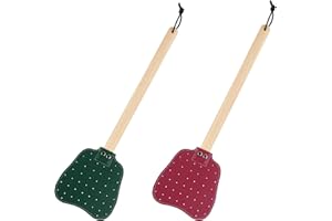 XIHIRCD 2uds Matamoscas de Cuero, Matamoscas Manual con Mango Largo Madera y Cuerda para Colgar Práctico Matamoscas Cuero Resistente Interiores para Moscas Mosquitos Abejas(Rojo, Verde Oscuro)