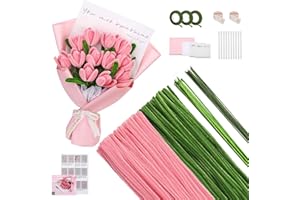COMIUS SHARP 400 Pcs Limpiapipas Manualidades, Limpia Pipas, Pipe Cleaner Tallos de Chenilla Kit, con Palitos de Flores Verdes, Rollos de Cinta, Barras de Pegamento, Instrucciones, Embalaje del Ramo (Rosa)
