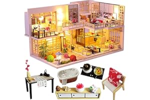 Kisoy Dollhouse Miniature with Furniture Kit, Handmade Chinese Style Loft DIY House Model for Teens Adult Gift (Quiet and Elegant Residence)