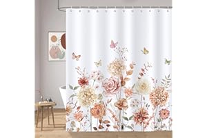 Bonhause Jesienne kwiaty zasłona prysznicowa 180 x 180 cm boho kwiatowy motyl rośliny zasłona łazienkowa wodoodporna odporna na pleśń i pleśń tkanina poliestrowa zasłona łazienkowa z 12 haczykami