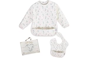 Belea Pack 2 Baberos Bebé Impermeables – Babero Impermeable con Mangas - Babero Impermeable sin Mangas – BLW – Babero Guardería – Fácil Limpieza – Con Bolsillo - Regalo Original Bebé 1 Año