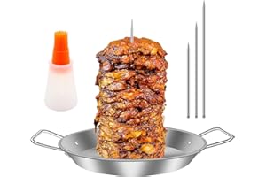 FYEME Vertical Meat Skewer Stainless Steel BBQ Vertical Skewer Grill with 3 Replacement Spikes and Oil Brush Skewers Kebab Stand Stainless Steel Chicken Roaster Stand for Chicken Fish Sausage