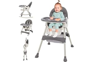 MAYCOLY 3in1 High Chair Adjustable Folding Baby Chairs with Multiple Height and 3 Position Backrest Rocking Reclining Seat Convertible High-Chair Durable Portable Highchair