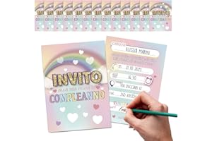 KEÏNELS 32 Pz Inviti Compleanno Bambina Originali – Biglietti Invito Compleanno Bambina Bambini Arcobaleno – Kit Festa di Compleanno Bimba Originale - Carta Auguri Regalo Ragazza - Inviti in Italiano