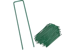 BECHOICEN Garden Pegs for Netting, Weed Control Membrane Pegs, U-shaped Tent Pegs Metal for Artificial Grass, Green Paint. (30PCS)