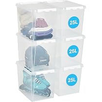 Bringer 6 Cestini Portaoggetti In Plastica Con Manico E Coperchio - Impilabili Per Frigo E Dispensa, Grigio