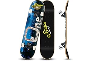 Sefulim 31 x 8 Inch Complete Skateboard 7 Layer Canadian Maple Double Kick Deck Concave Cruiser Trick Skateboard for Boys Girls Teens Adults Beginner