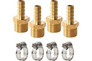OPERMAXER 4 Stück Schlauchanschluss 10 mm Widerhaken x 1/2 Zoll BSP Außengewinde Messing Schlauchverbinder Adapter mit Schlauchschelle für Luftschlauch Gasschlauch Wasserschlauch