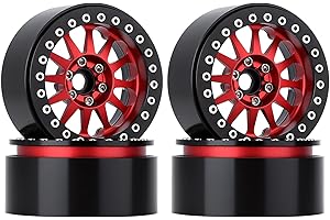 INJORA RC llantas 4pcs 2,2inch Beadlock Wheel Llanta de Metal para 1:10 RC Crawler TRX4 TRX6 Axial SCX10 90046 RR10 Spectra (Rojo)
